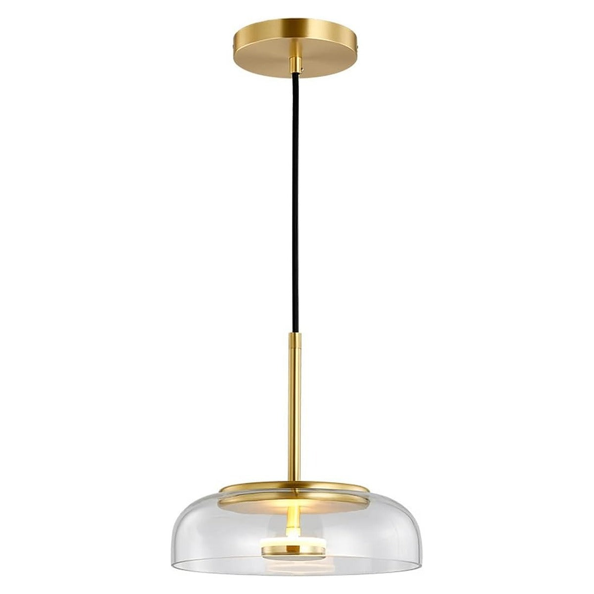 Ivy clear glass bowl LED pendant light with gold stem