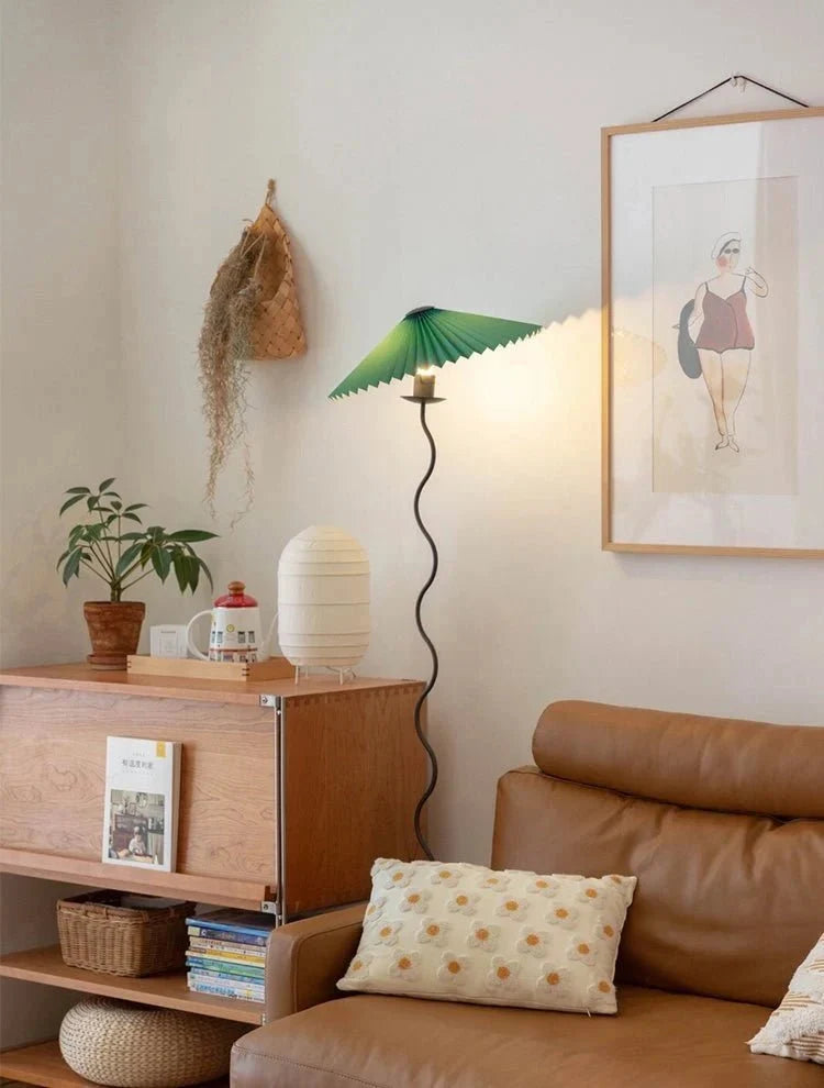 Pleated Fabric Shade Floor Lamp — Japanese Wabi-Sabi Style | OMBRELLE™