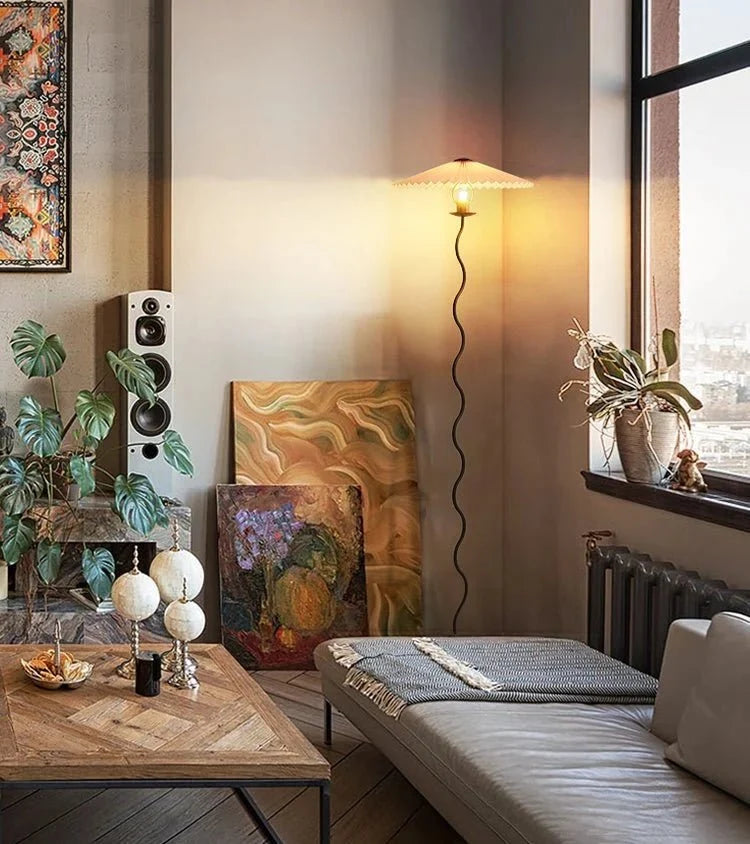 Pleated Fabric Shade Floor Lamp — Japanese Wabi-Sabi Style | OMBRELLE™