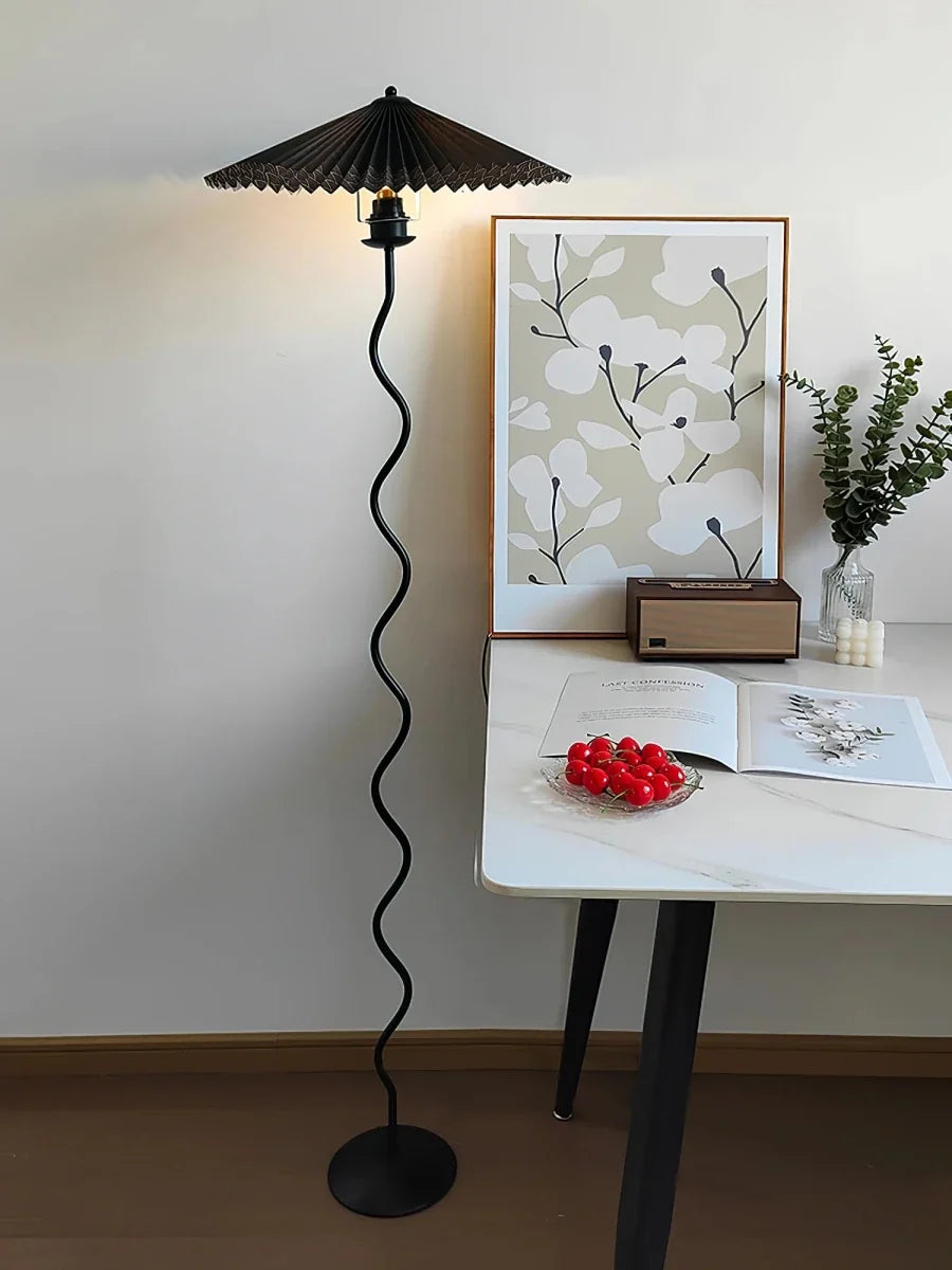 Pleated Fabric Shade Floor Lamp — Japanese Wabi-Sabi Style | OMBRELLE™