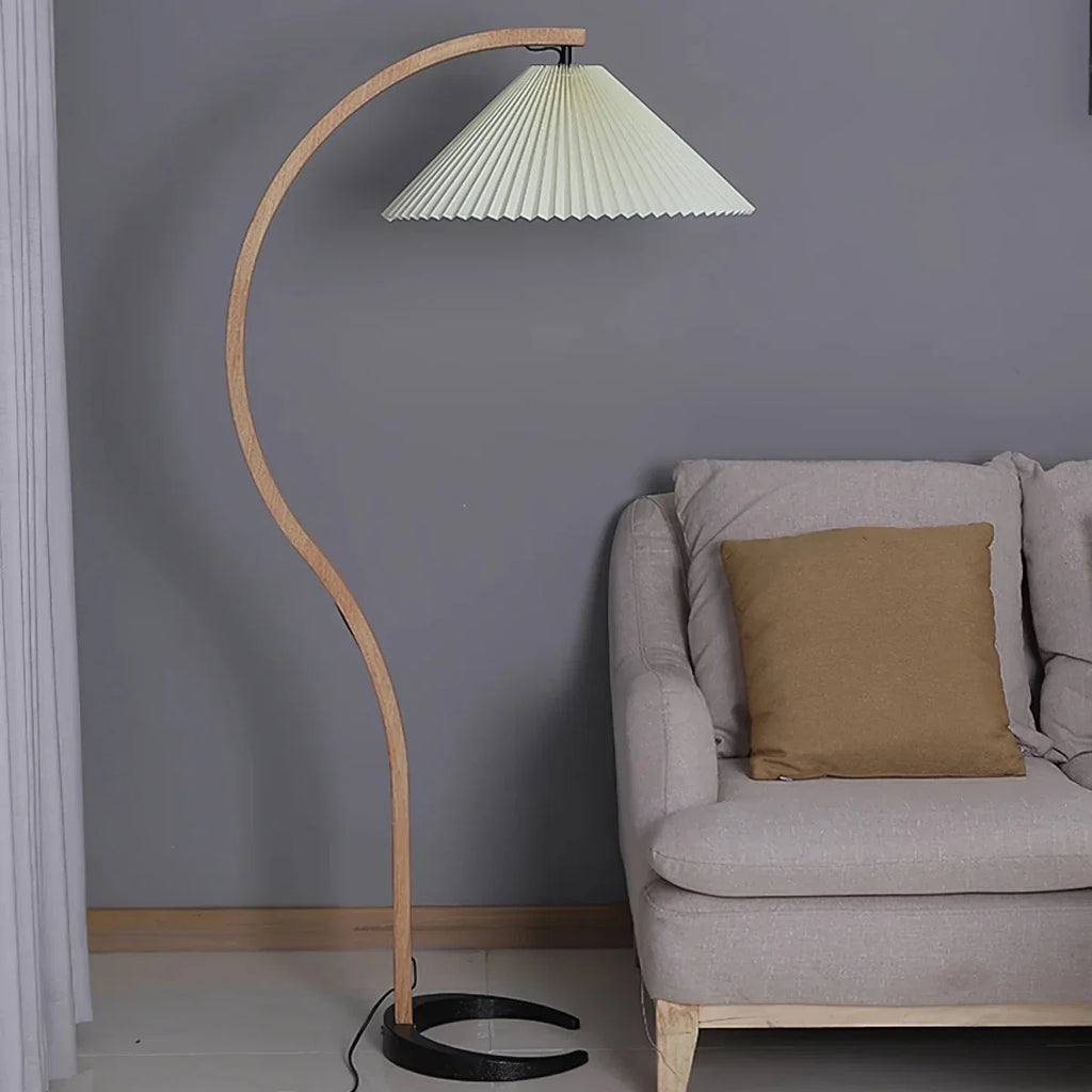 Arched Wood & Pleated Shade Floor Lamp — Scandinavian Style | ARCADE™
