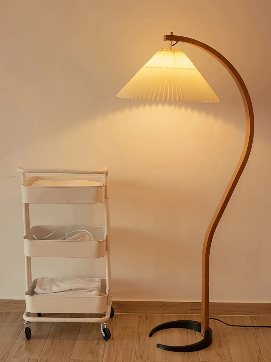 Arched Wood & Pleated Shade Floor Lamp — Scandinavian Style | ARCADE™