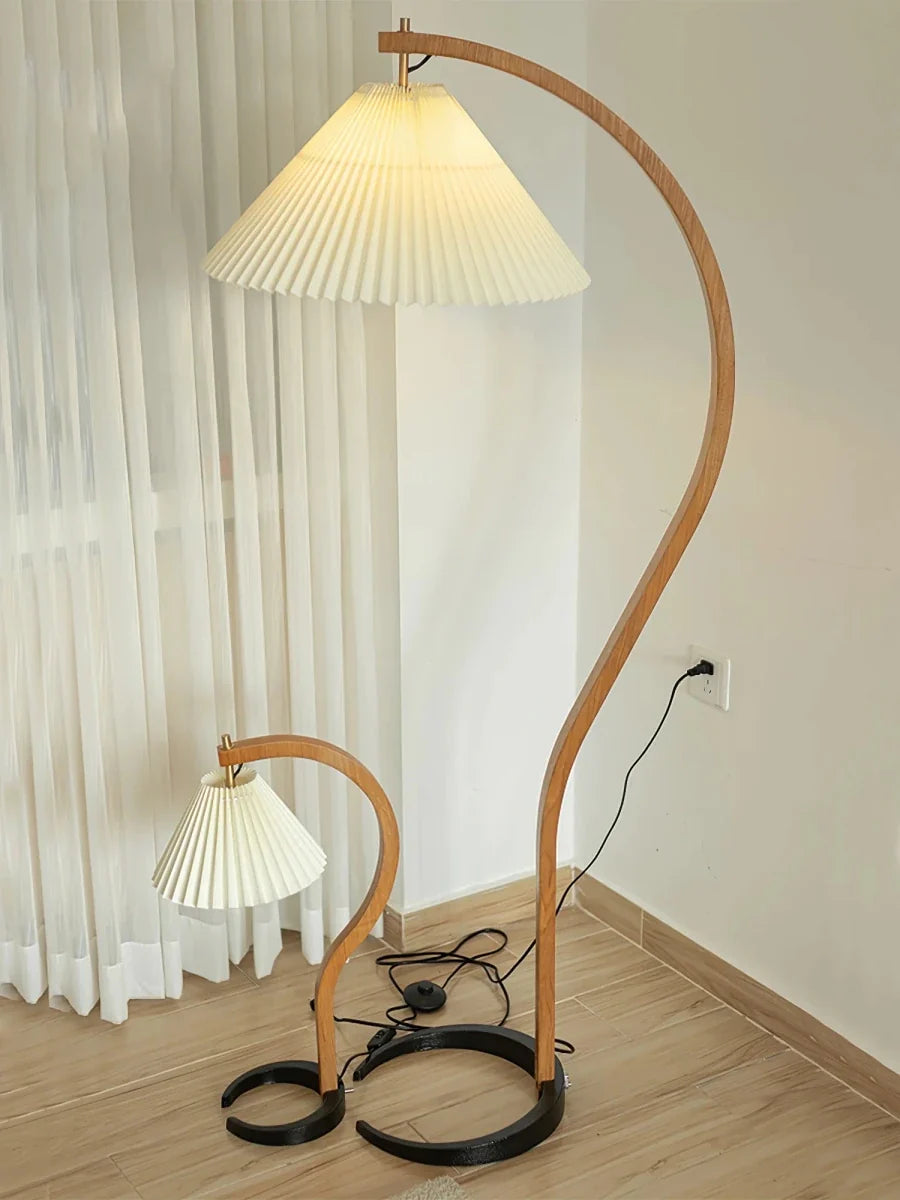 Arched Wood & Pleated Shade Floor Lamp — Scandinavian Style | ARCADE™