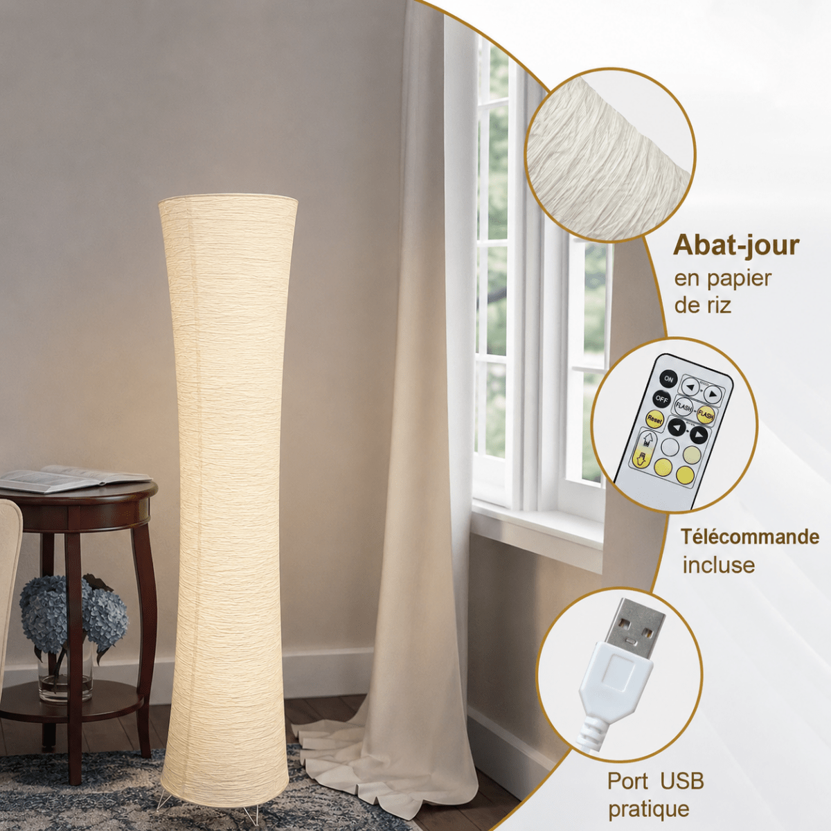 Cylindrical Rice Paper Floor Lamp — Zen Japanese Style | TORO™