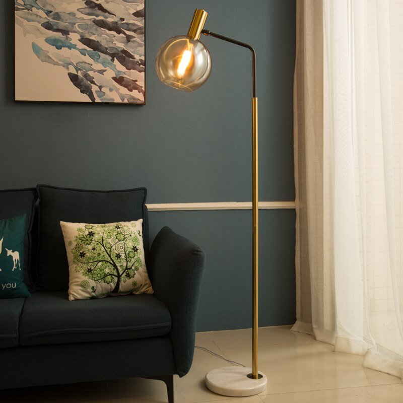 Marble, Brass & Blown Glass Floor Lamp — Luxury Art Deco Style | OPALINE™