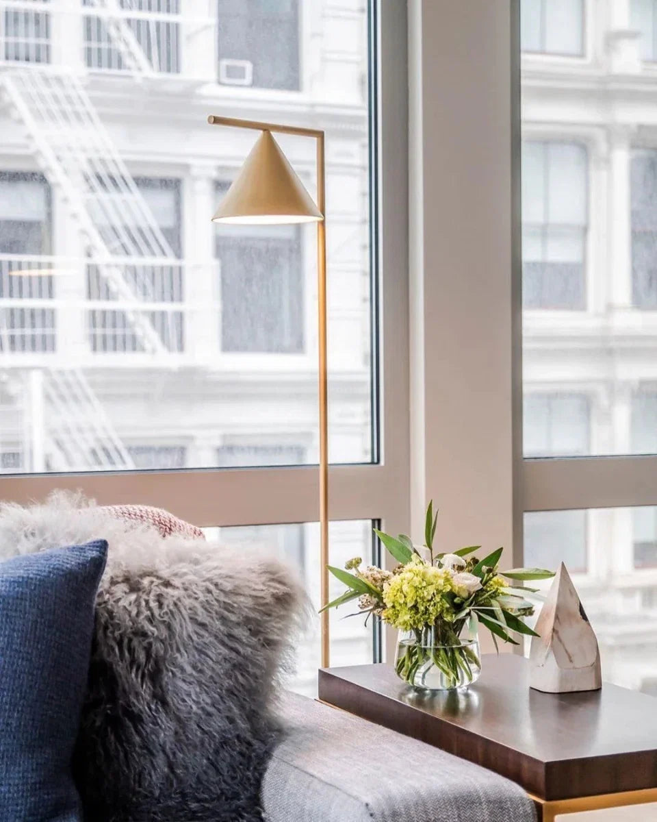 Gold Steel & Marble Base Floor Lamp — Classic Conical Shade Style | CANNE™