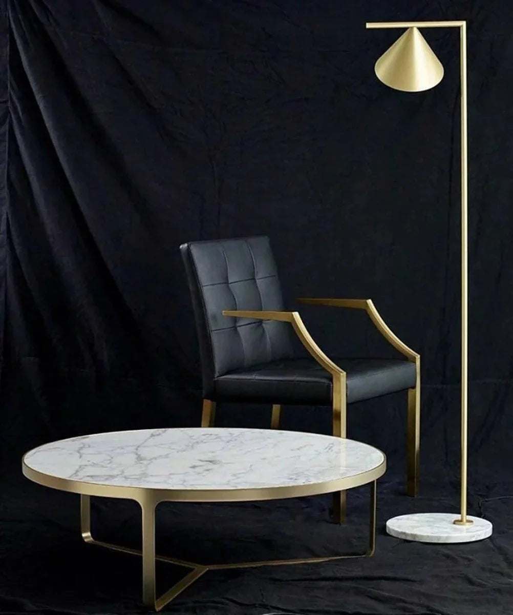 Gold Steel & Marble Base Floor Lamp — Classic Conical Shade Style | CANNE™