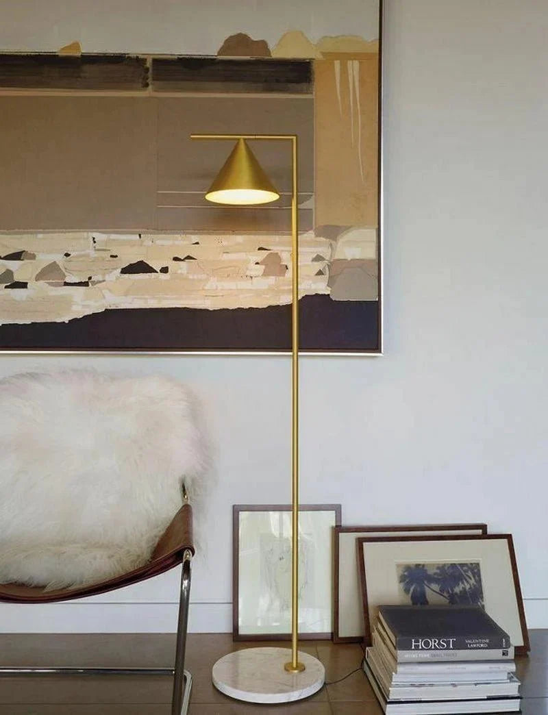 Gold Steel & Marble Base Floor Lamp — Classic Conical Shade Style | CANNE™