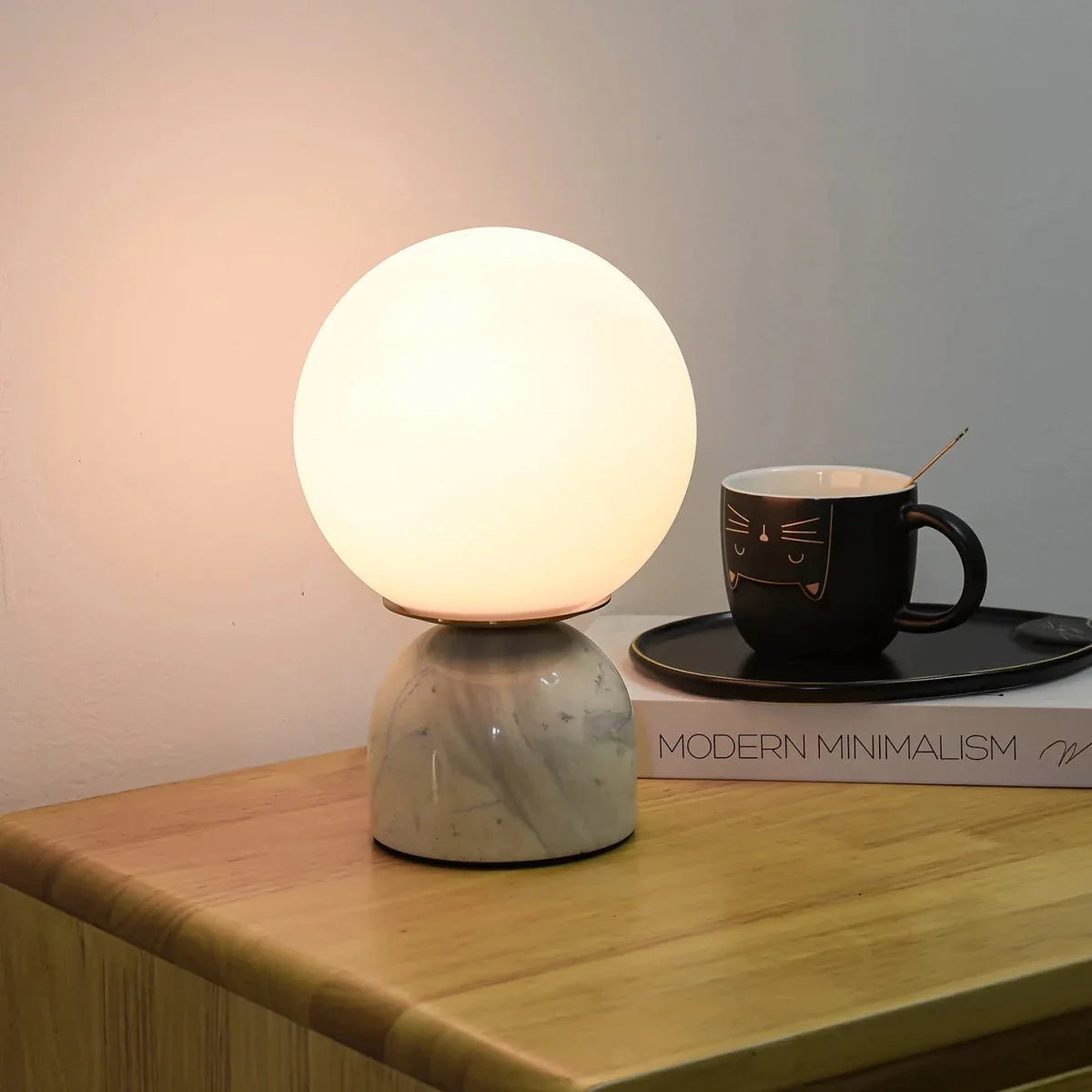 Glass Globe & Marble Base Table Lamp — Minimalist Style | SATURNE™