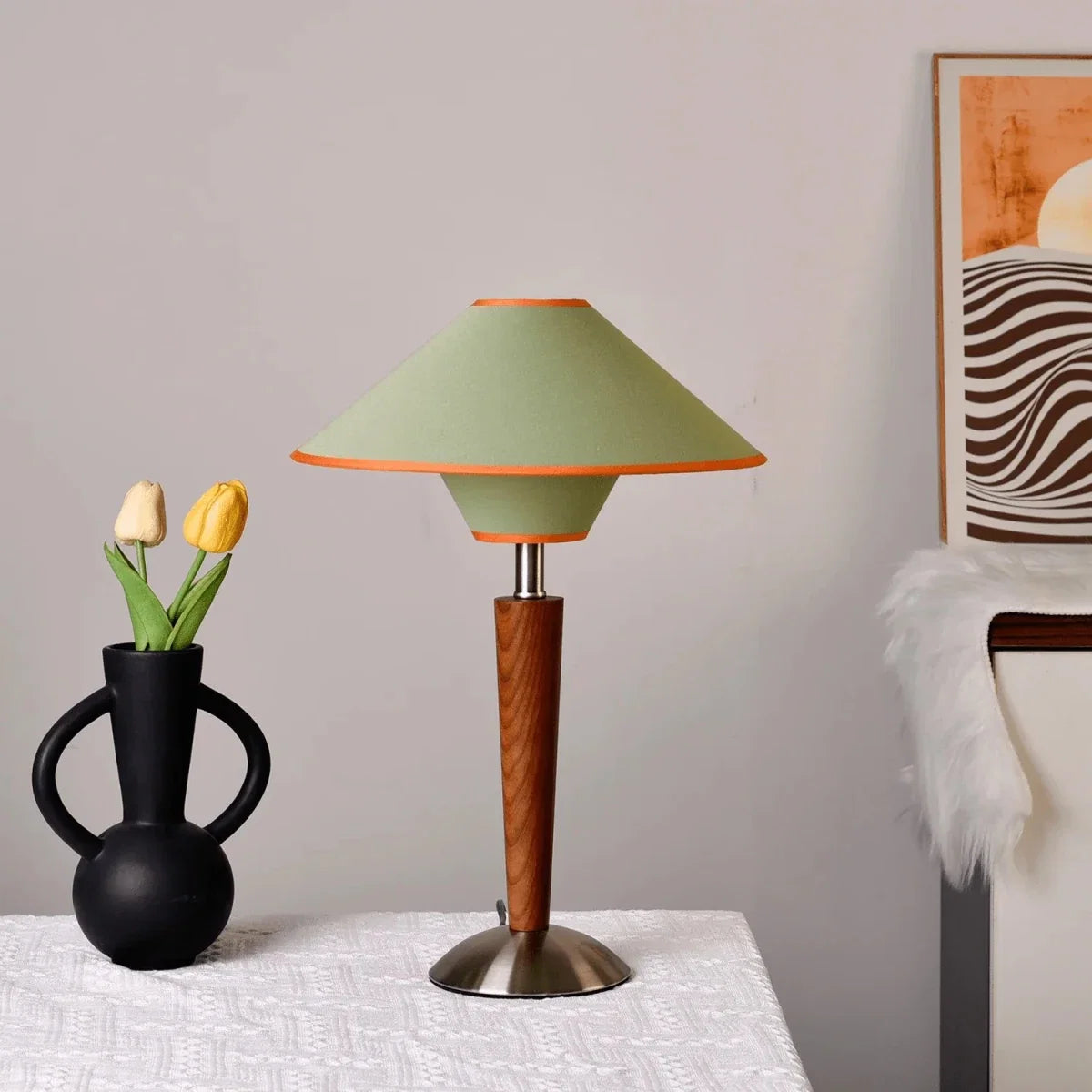 Walnut Wood & Fabric Shade Table Lamp — Timeless Style | NOISETTE™
