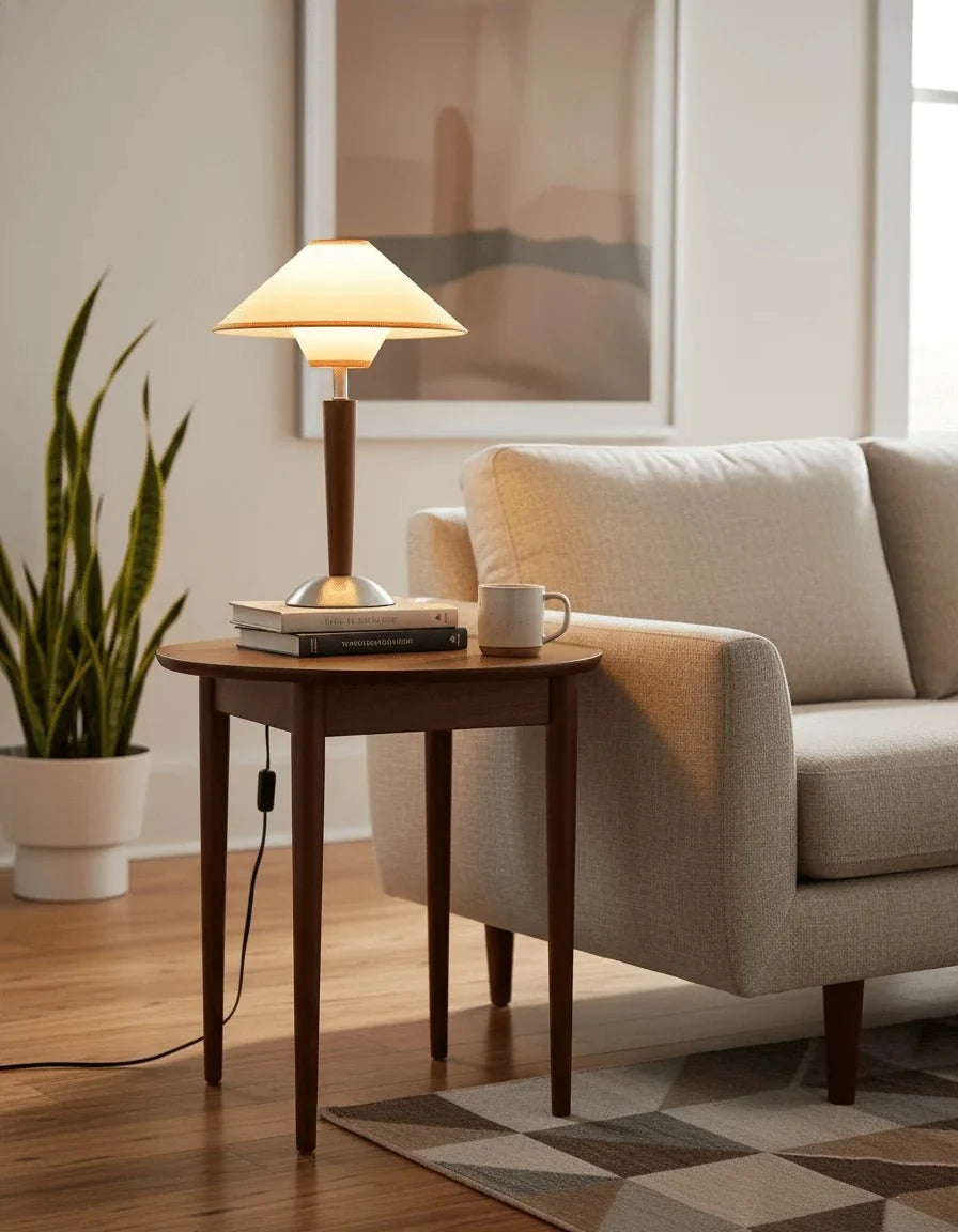 Walnut Wood & Fabric Shade Table Lamp — Timeless Style | NOISETTE™