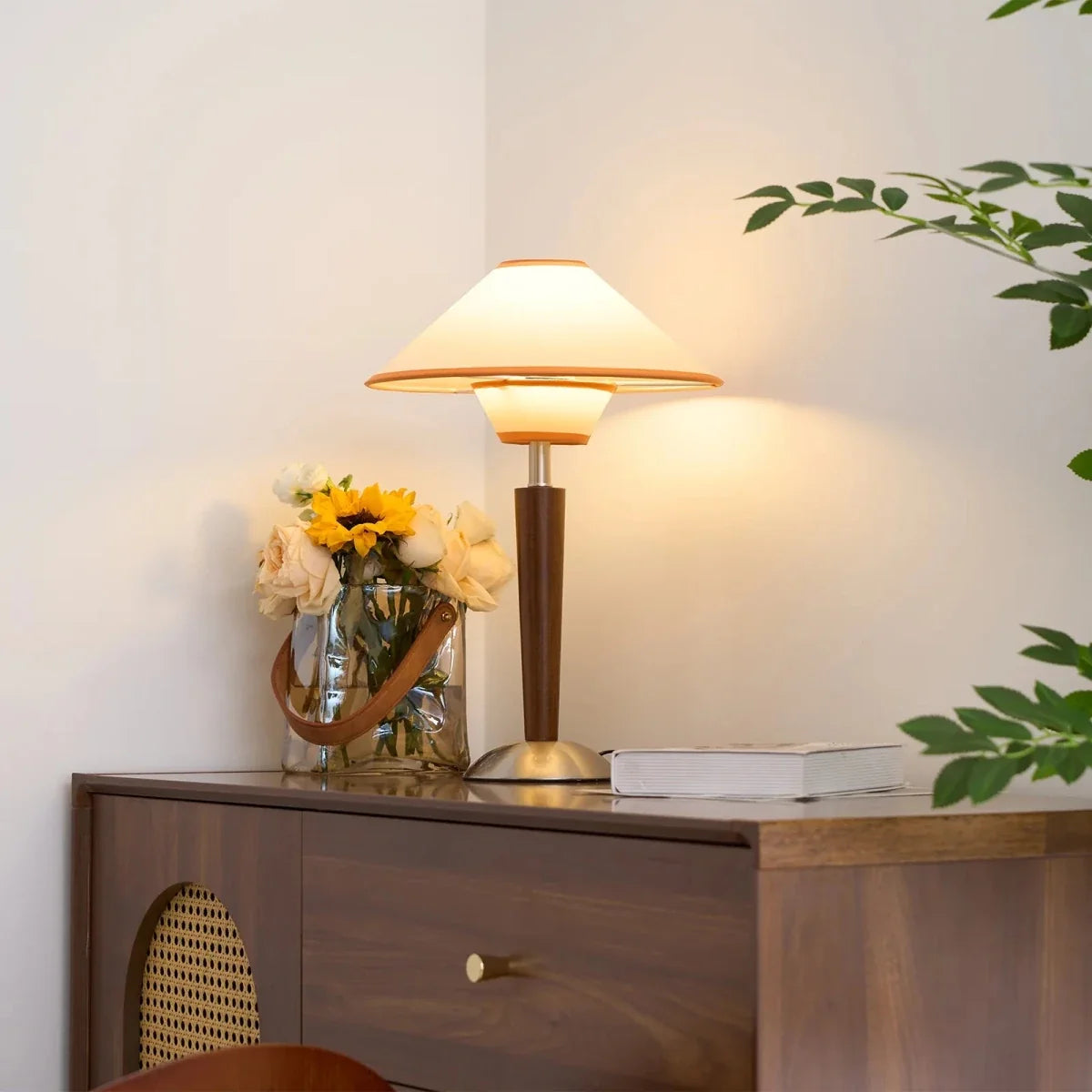 Walnut Wood & Fabric Shade Table Lamp — Timeless Style | NOISETTE™