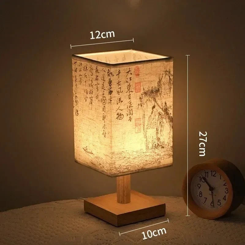 Chinese Style Wood & Fabric Bedside Lamp — Zen Night Light Style | MING™