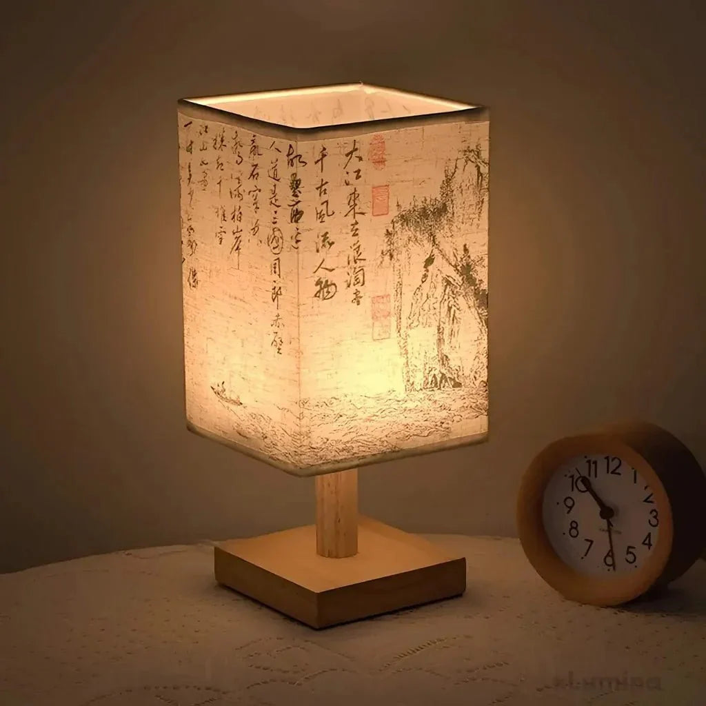 Chinese Style Wood & Fabric Bedside Lamp — Zen Night Light Style | MING™
