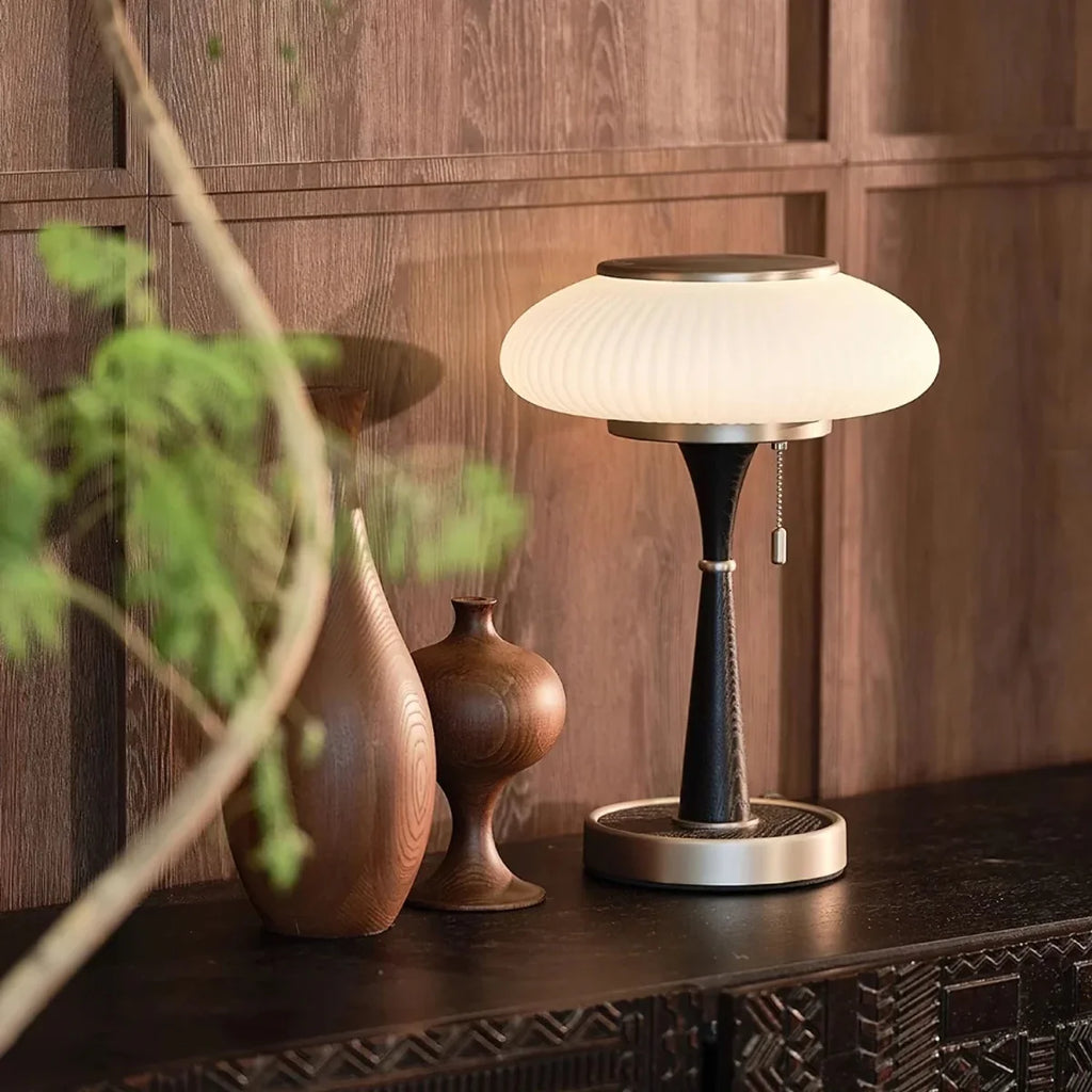Frosted Glass Mushroom Table Lamp — Vintage Nordic Bedside Style | GIROLLE™