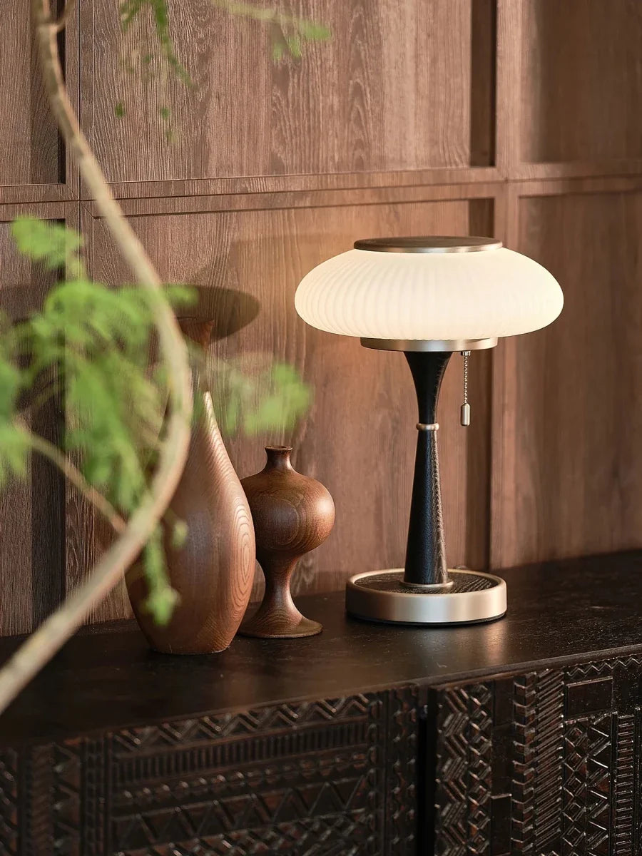 Frosted Glass Mushroom Table Lamp — Vintage Nordic Bedside Style | GIROLLE™