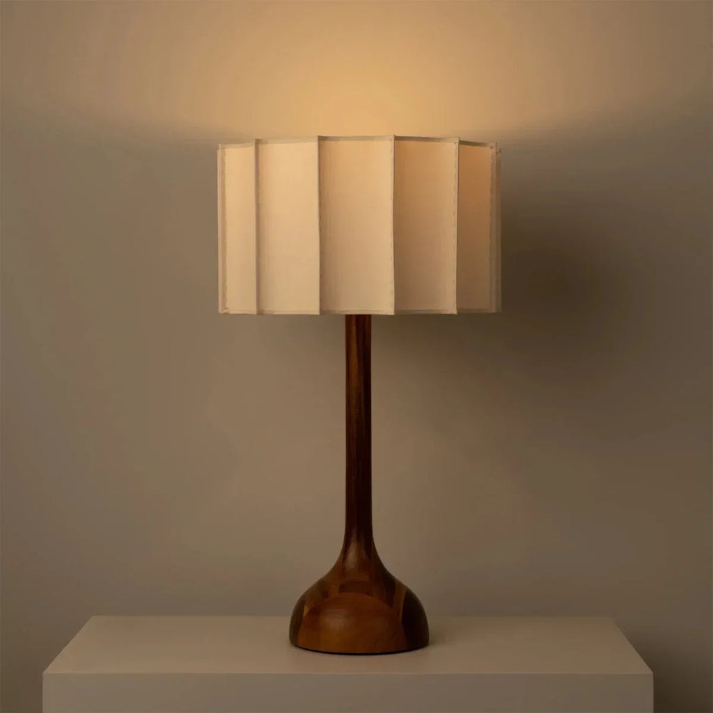 Pleated Linen & Wood Base Lamp — Japandi Style | Naya™