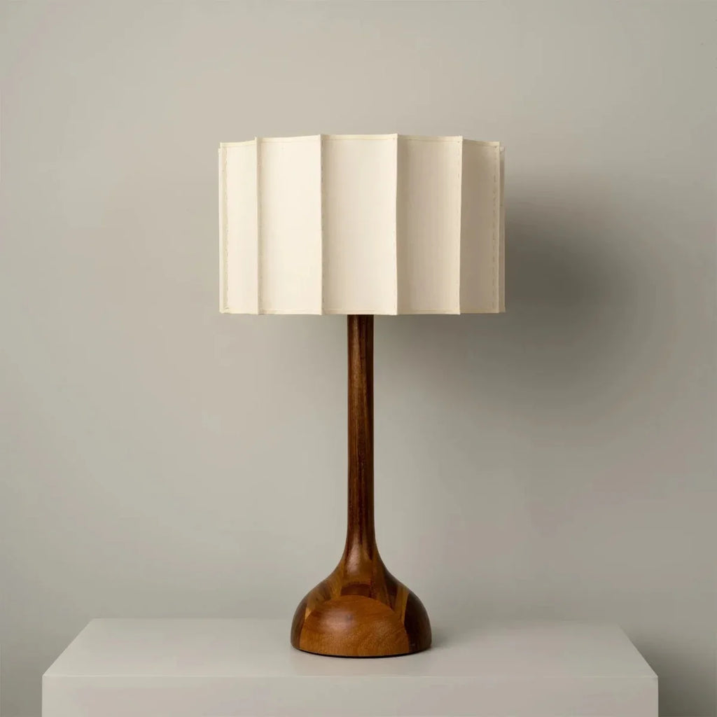 Pleated Linen & Wood Base Lamp — Japandi Style | Naya™