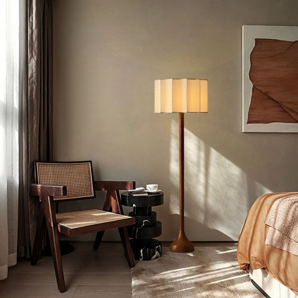 Pleated Linen & Wood Base Lamp — Japandi Style | Naya™