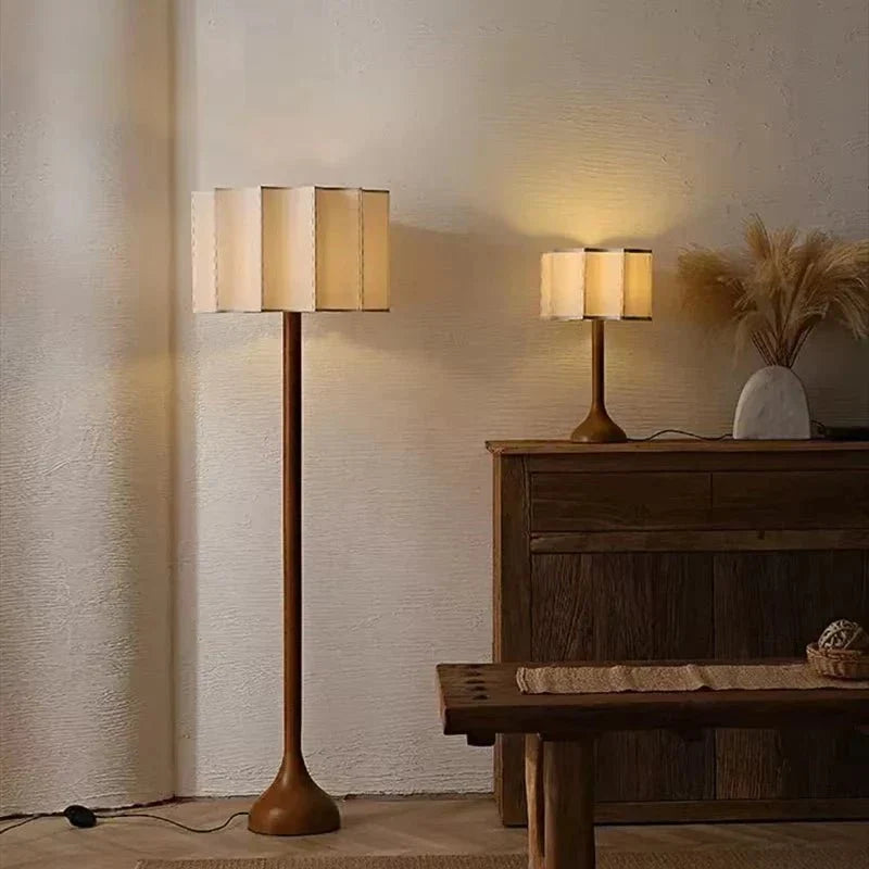 Pleated Linen & Wood Base Lamp — Japandi Style | Naya™