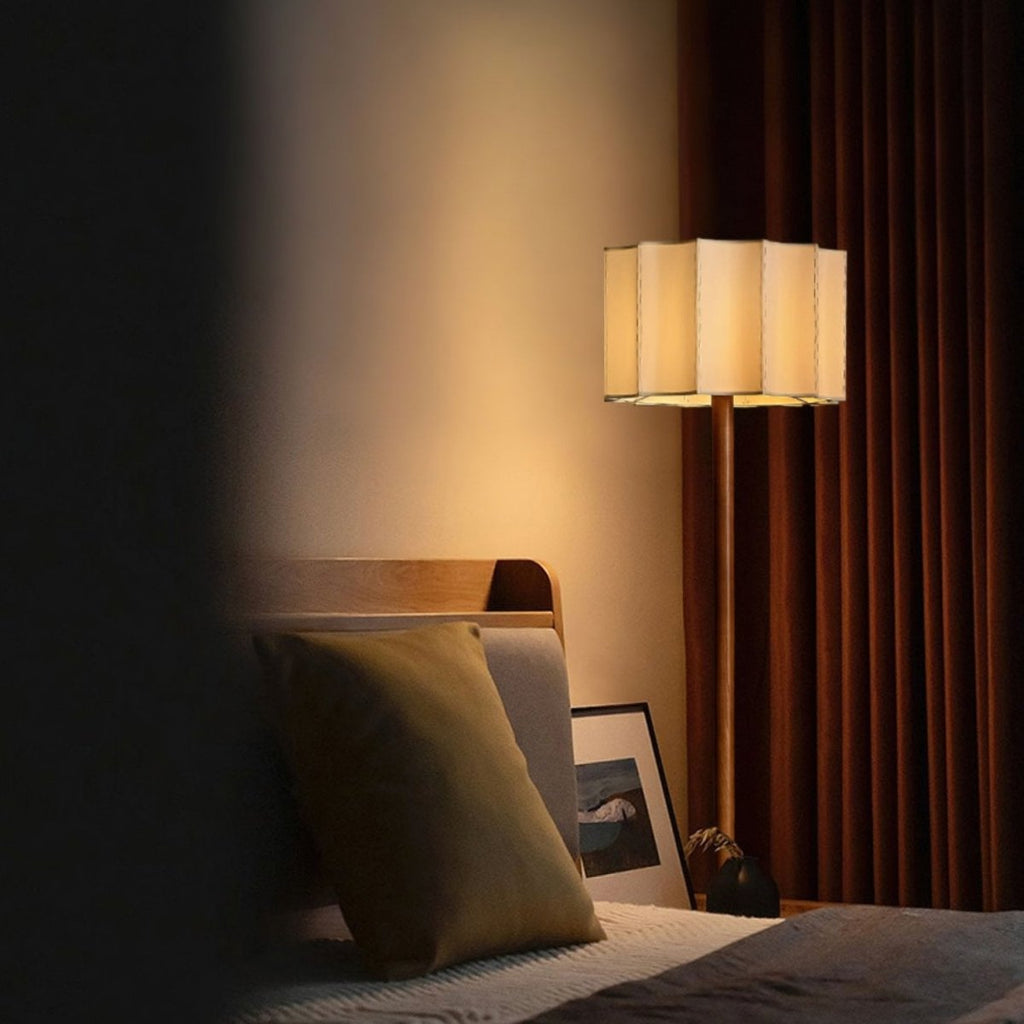 Pleated Linen & Wood Base Lamp — Japandi Style | Naya™
