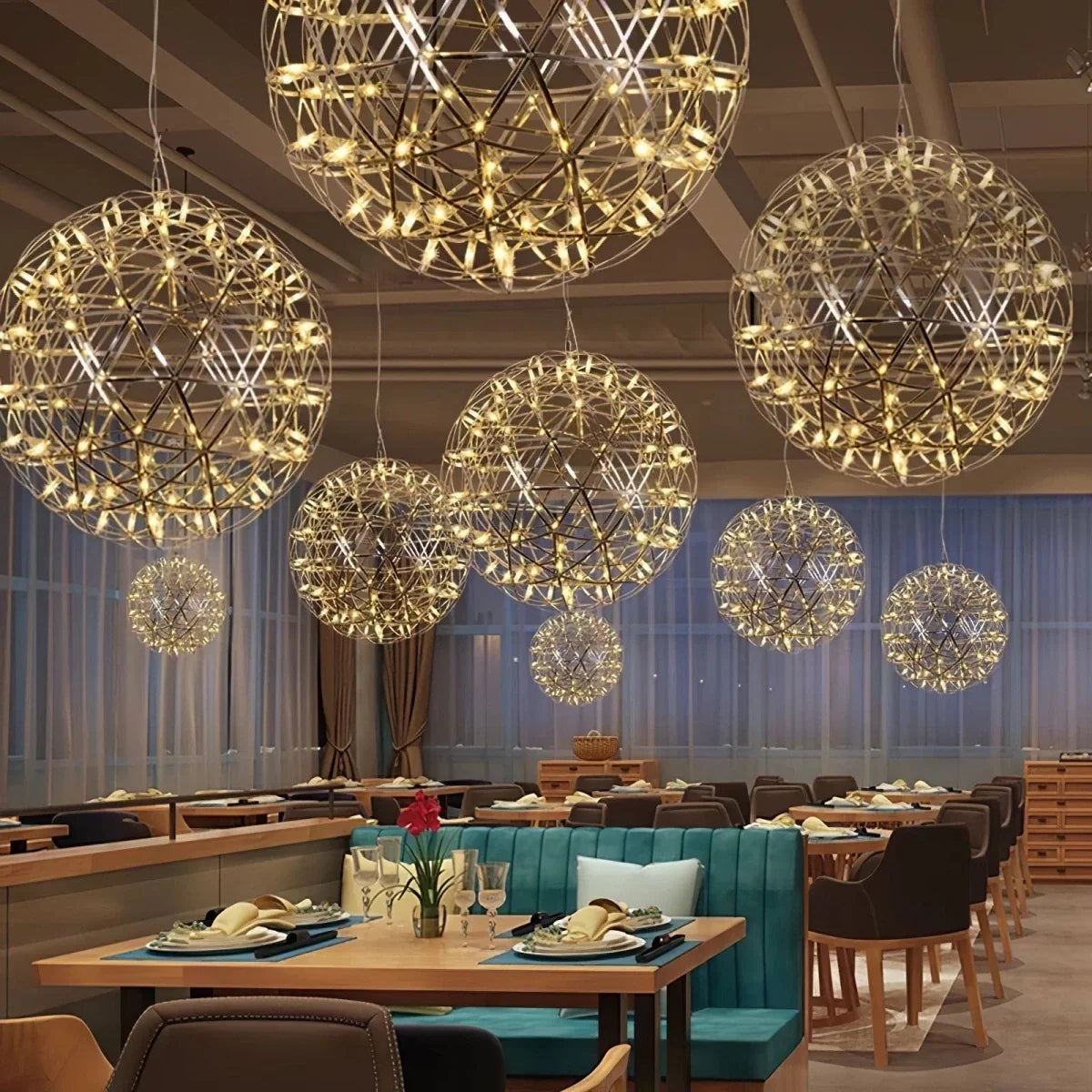 Chrome Steel Sparkle Sphere Chandelier — Modern Multi-Point Flush Mount | ÉTINCELLE™