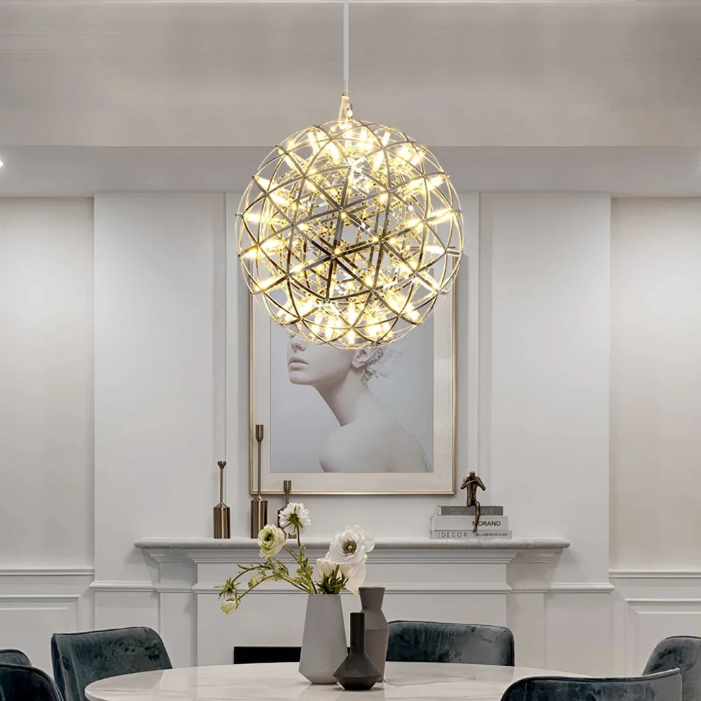 Chrome Steel Sparkle Sphere Chandelier — Modern Multi-Point Flush Mount | ÉTINCELLE™