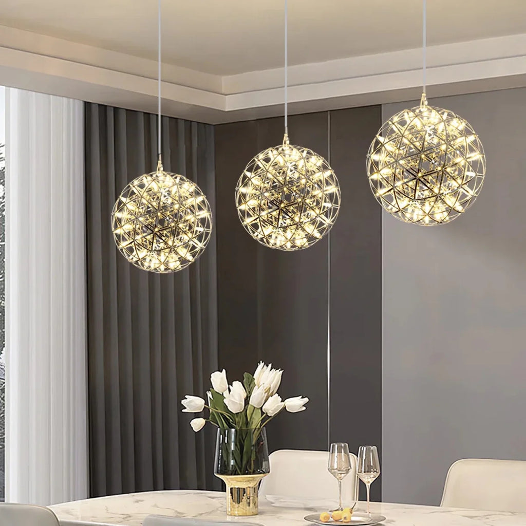 Chrome Steel Sparkle Sphere Chandelier — Modern Multi-Point Flush Mount | ÉTINCELLE™