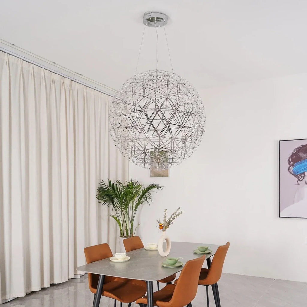 Chrome Steel Sparkle Sphere Chandelier — Modern Multi-Point Flush Mount | ÉTINCELLE™