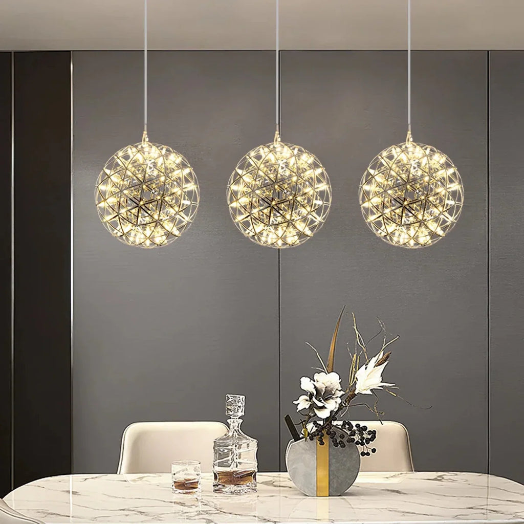Chrome Steel Sparkle Sphere Chandelier — Modern Multi-Point Flush Mount | ÉTINCELLE™