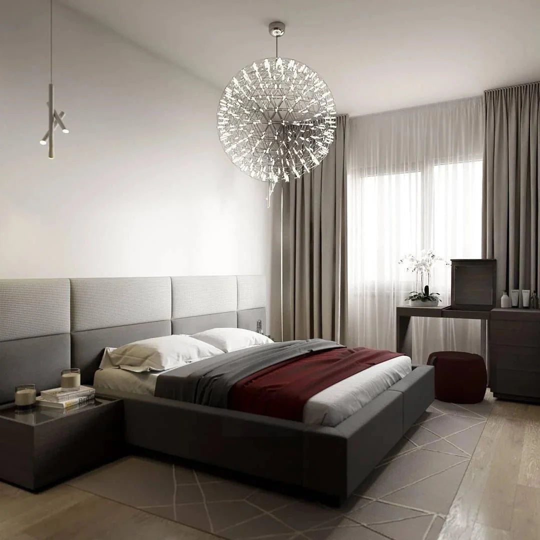 Chrome Steel Sparkle Sphere Chandelier — Modern Multi-Point Flush Mount | ÉTINCELLE™