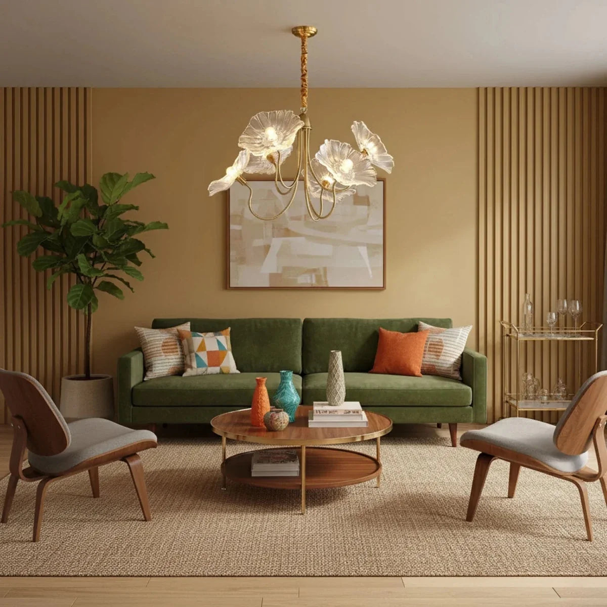 Brass Lily Pad Glass Chandelier — Botanical Style | NÉNUPHAR™