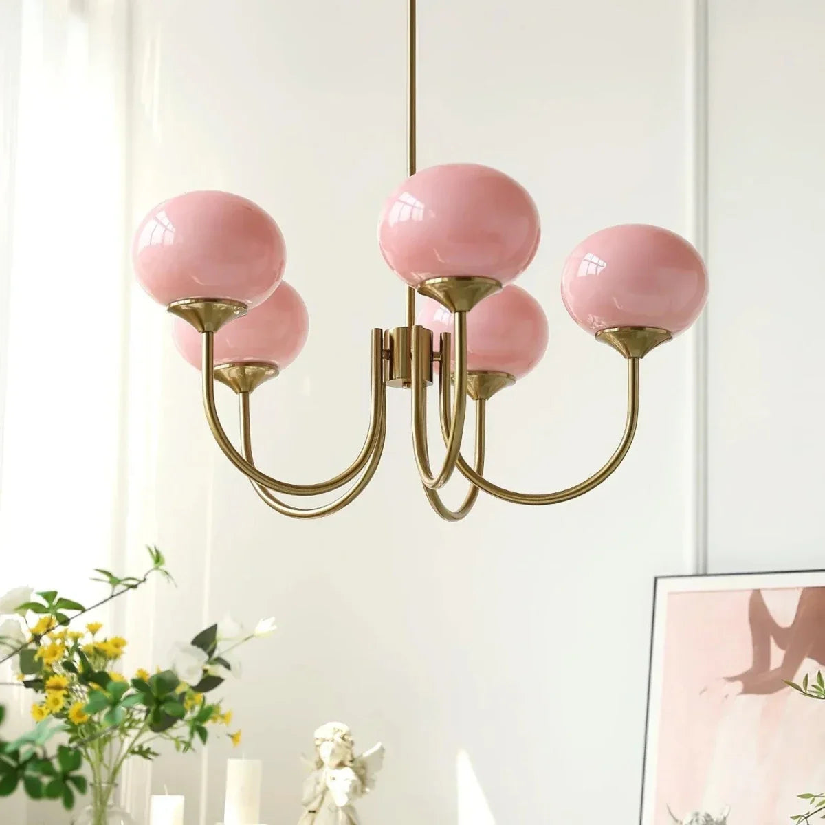 Blown Glass & Brass Globe Chandelier – 3 or 5 Lights | Blossom
