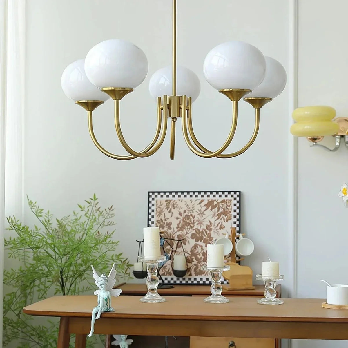 Blown Glass & Brass Globe Chandelier – 3 or 5 Lights | Blossom – alternate view 4