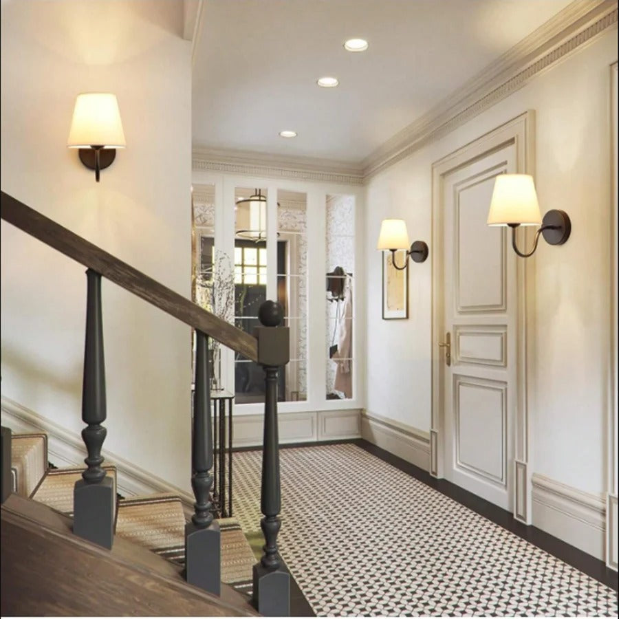 Curved Arm Fabric Shade Wall Sconce — Classic Parisian Style | HAUSSMANN™
