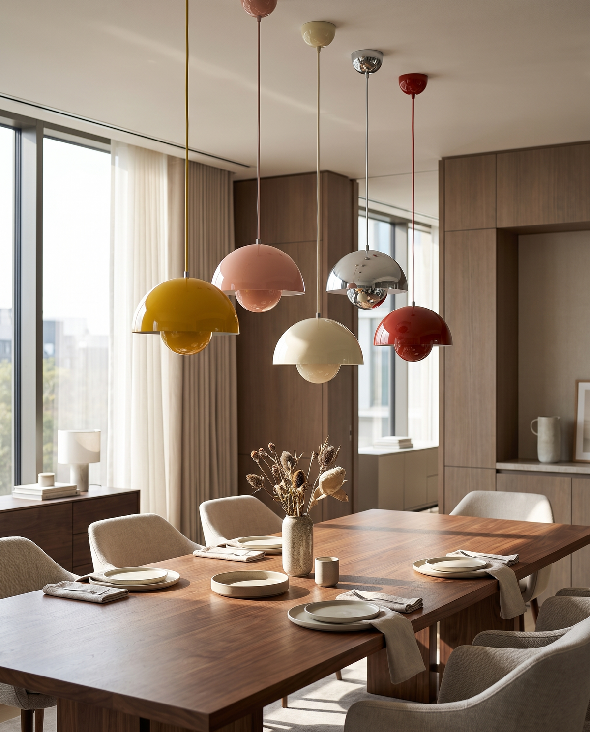 VesaLight lifestyle: Colorful Metal Mushroom Pendant Light – 9.1 Inch, 7 Colors | Nola in an elegant furnished room