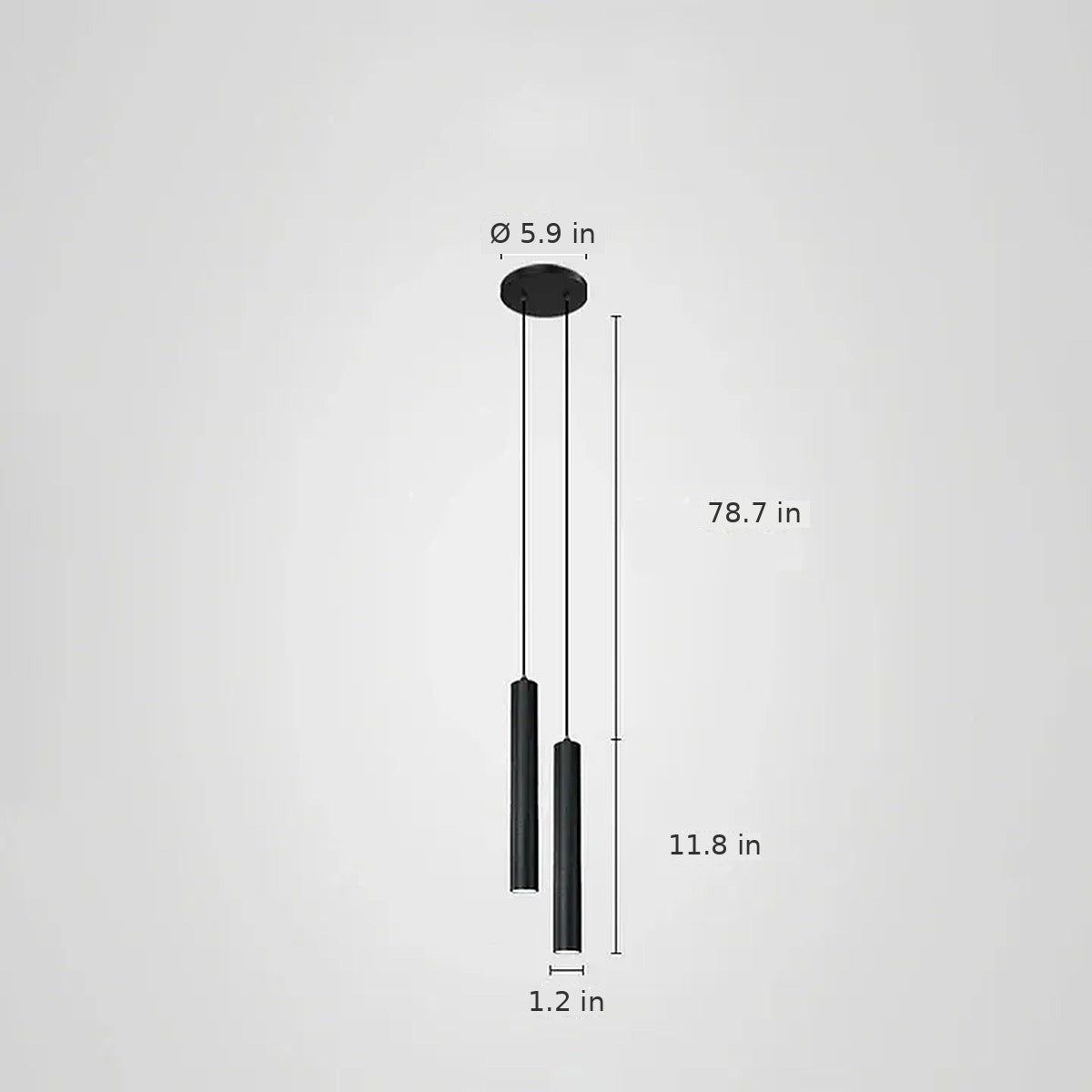 Pike double head dimensions in inches: two 11.8 in tubes, 1.2 in diameter, 5.9 in canopy, 78.7 in cord