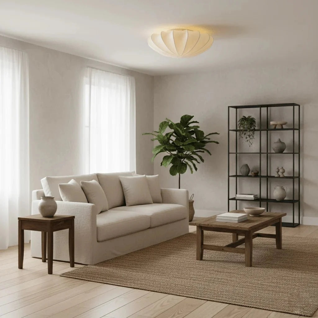 Ivory Silk Shade Flush Mount — Art Deco Nordic Style | IVOIRE™