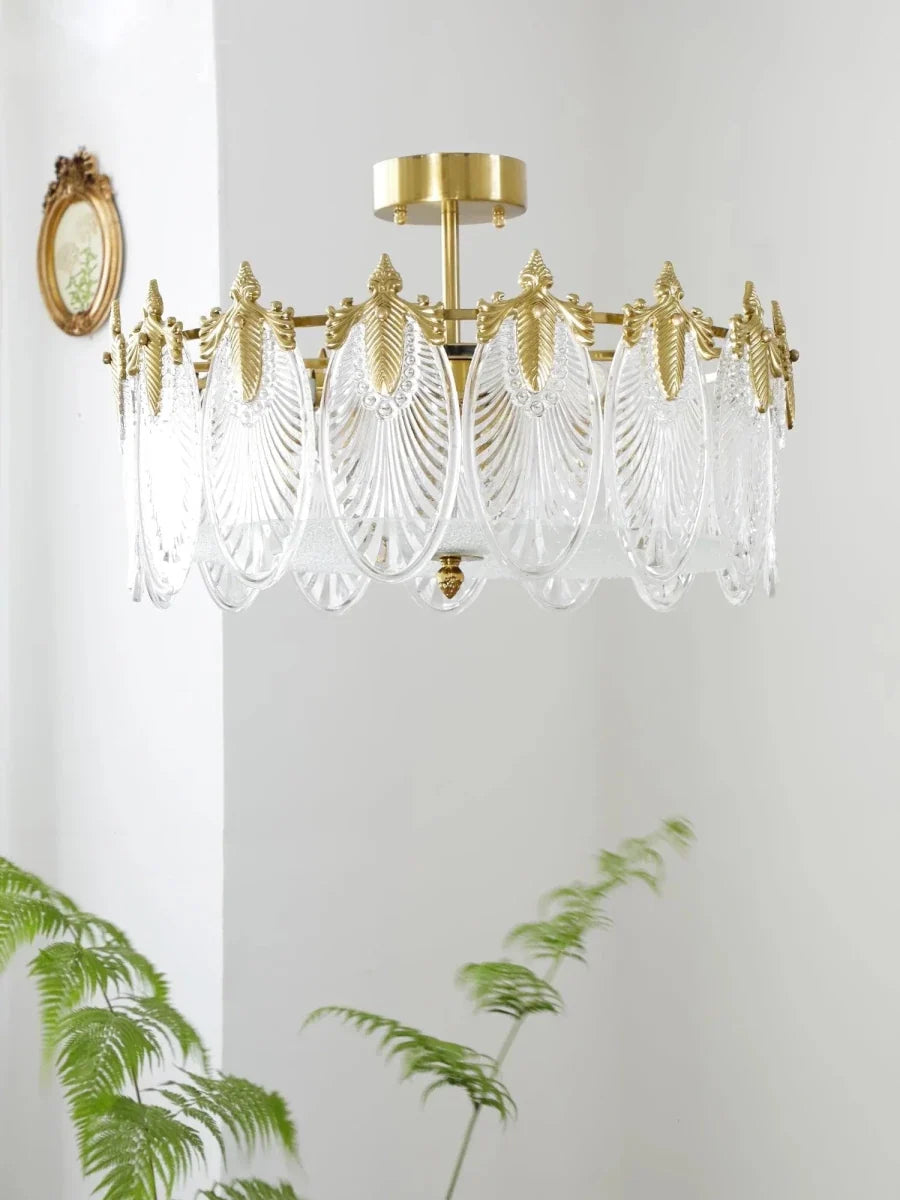 Peacock Glass Leaf Flush Mount — French Art Deco Style | PAON™