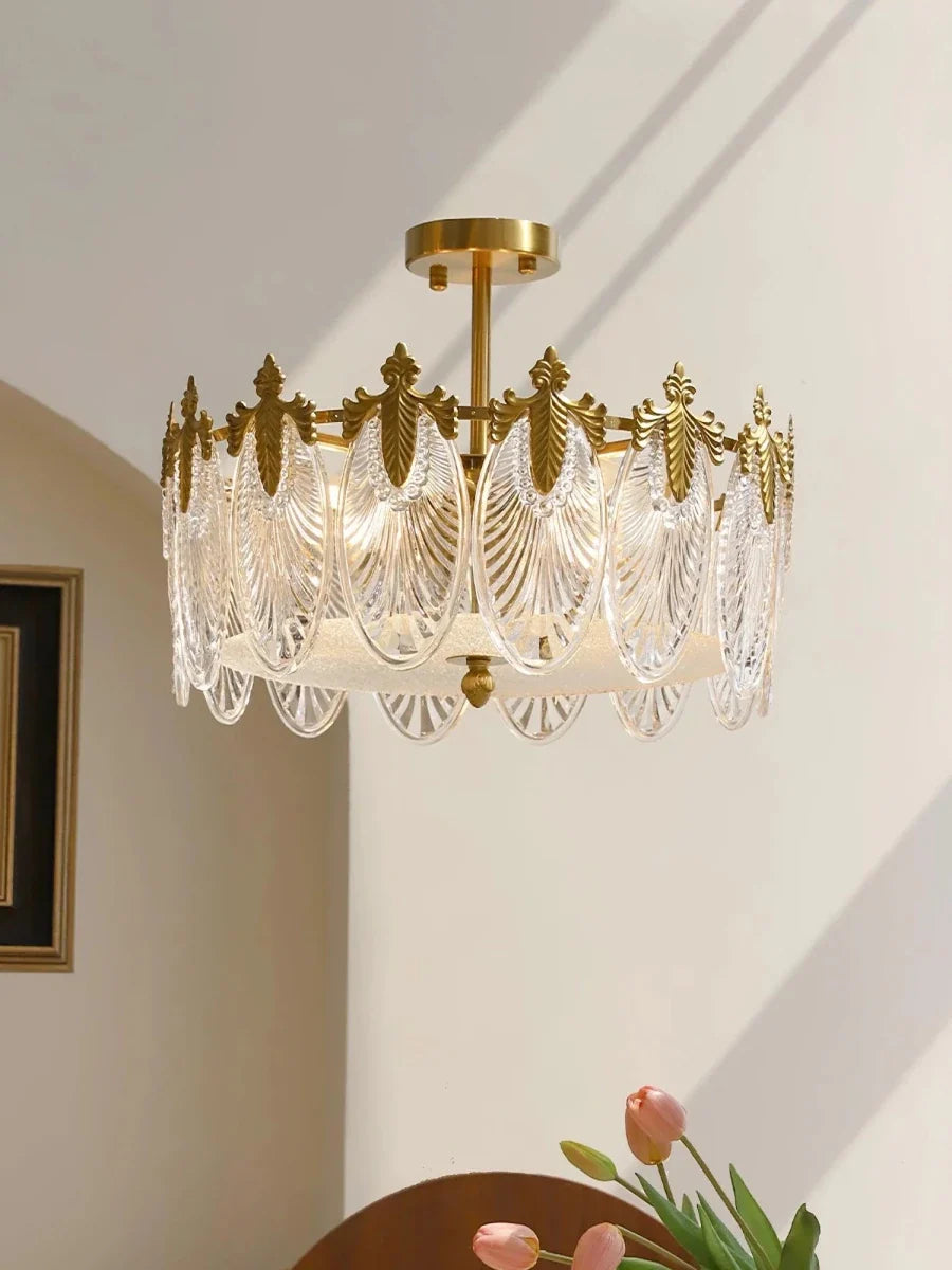 Peacock Glass Leaf Flush Mount — French Art Deco Style | PAON™
