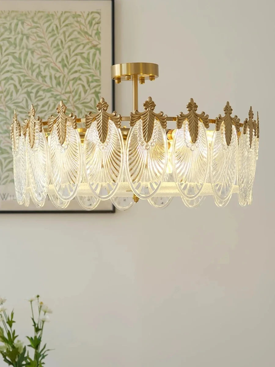 Peacock Glass Leaf Flush Mount — French Art Deco Style | PAON™