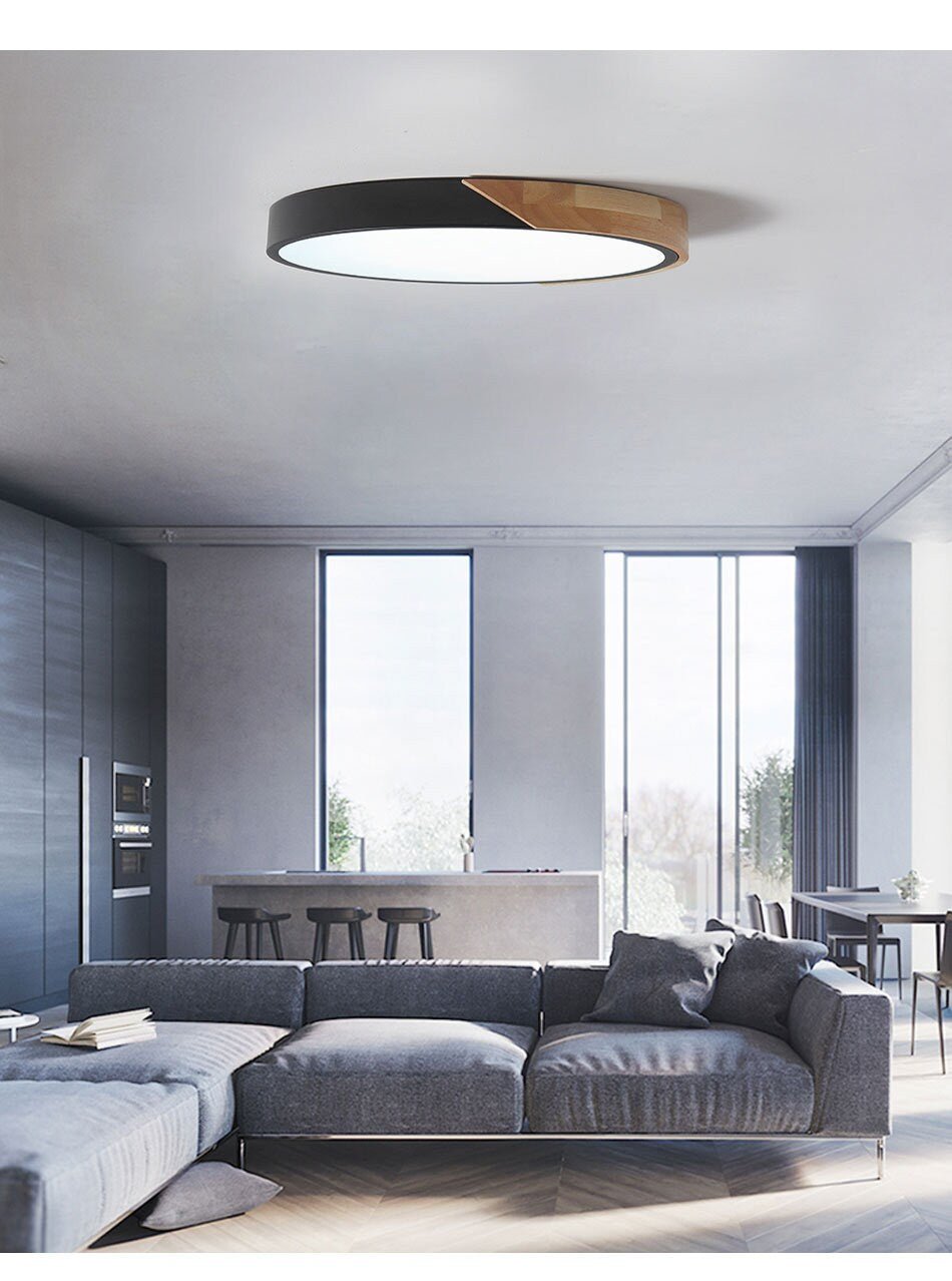 Wood-Trimmed LED Flush Mount — Nordic Low-Ceiling Style | LUND™