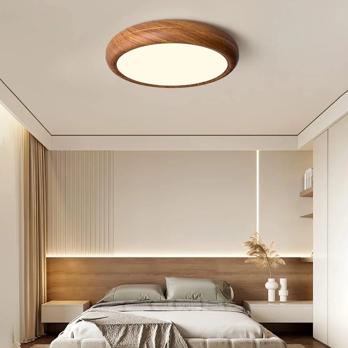 Walnut Wood-Effect Round Flush Mount — Creative Modern Ceiling Light | AUBIER™
