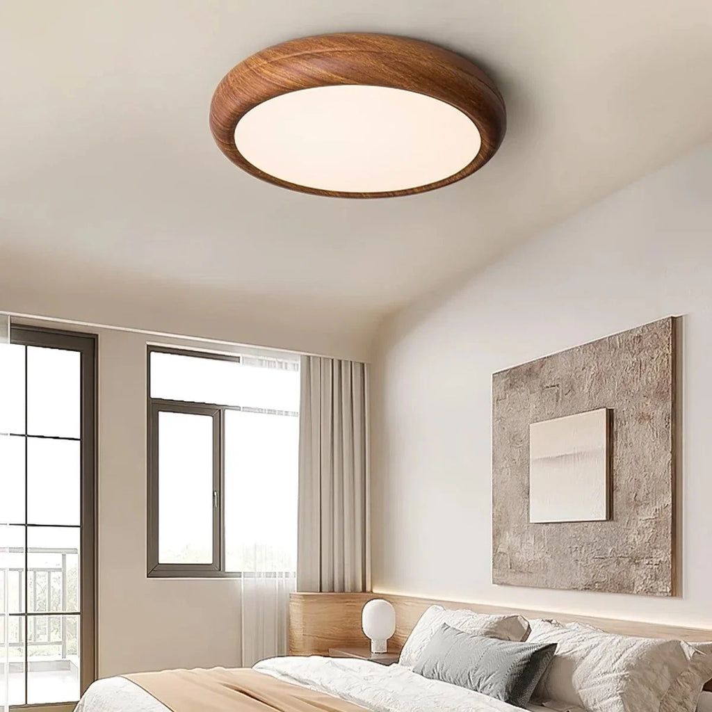 Walnut Wood-Effect Round Flush Mount — Creative Modern Ceiling Light | AUBIER™
