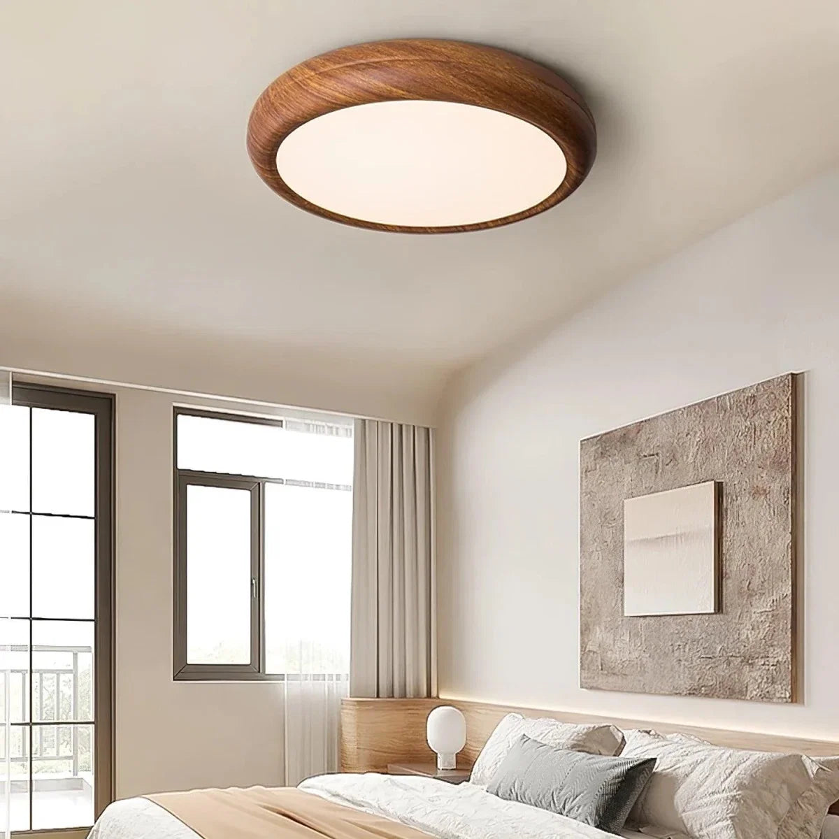Walnut Wood-Effect Round Flush Mount — Creative Modern Ceiling Light | AUBIER™