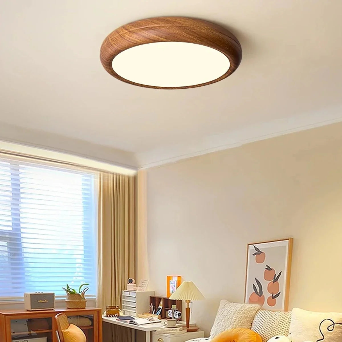 Walnut Wood-Effect Round Flush Mount — Creative Modern Ceiling Light | AUBIER™