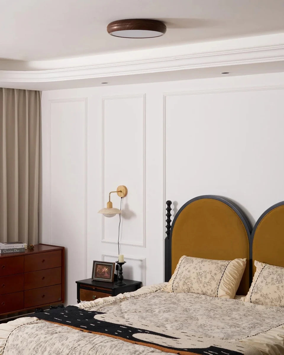 Walnut Wood-Effect Round Flush Mount — Creative Modern Ceiling Light | AUBIER™