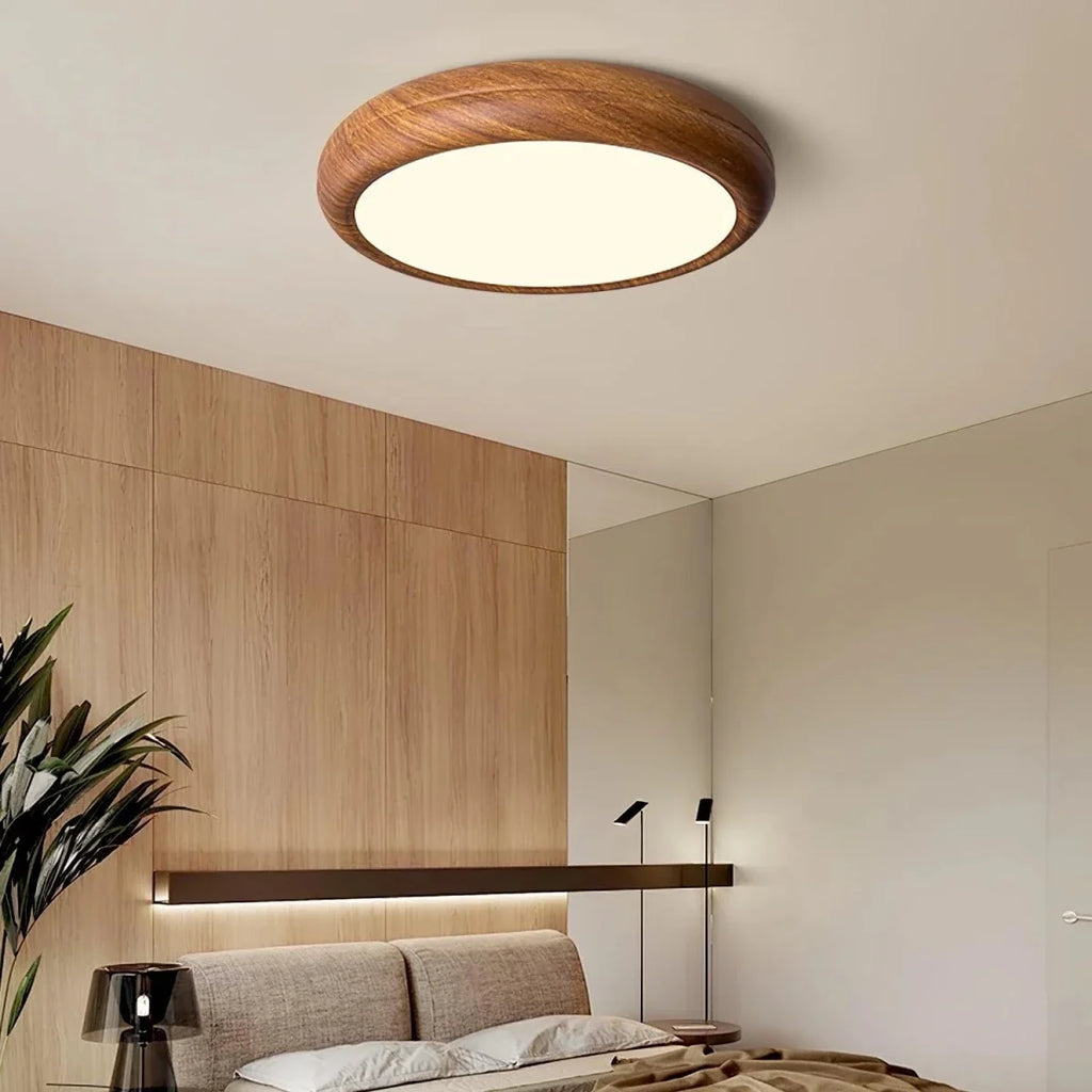 Walnut Wood-Effect Round Flush Mount — Creative Modern Ceiling Light | AUBIER™