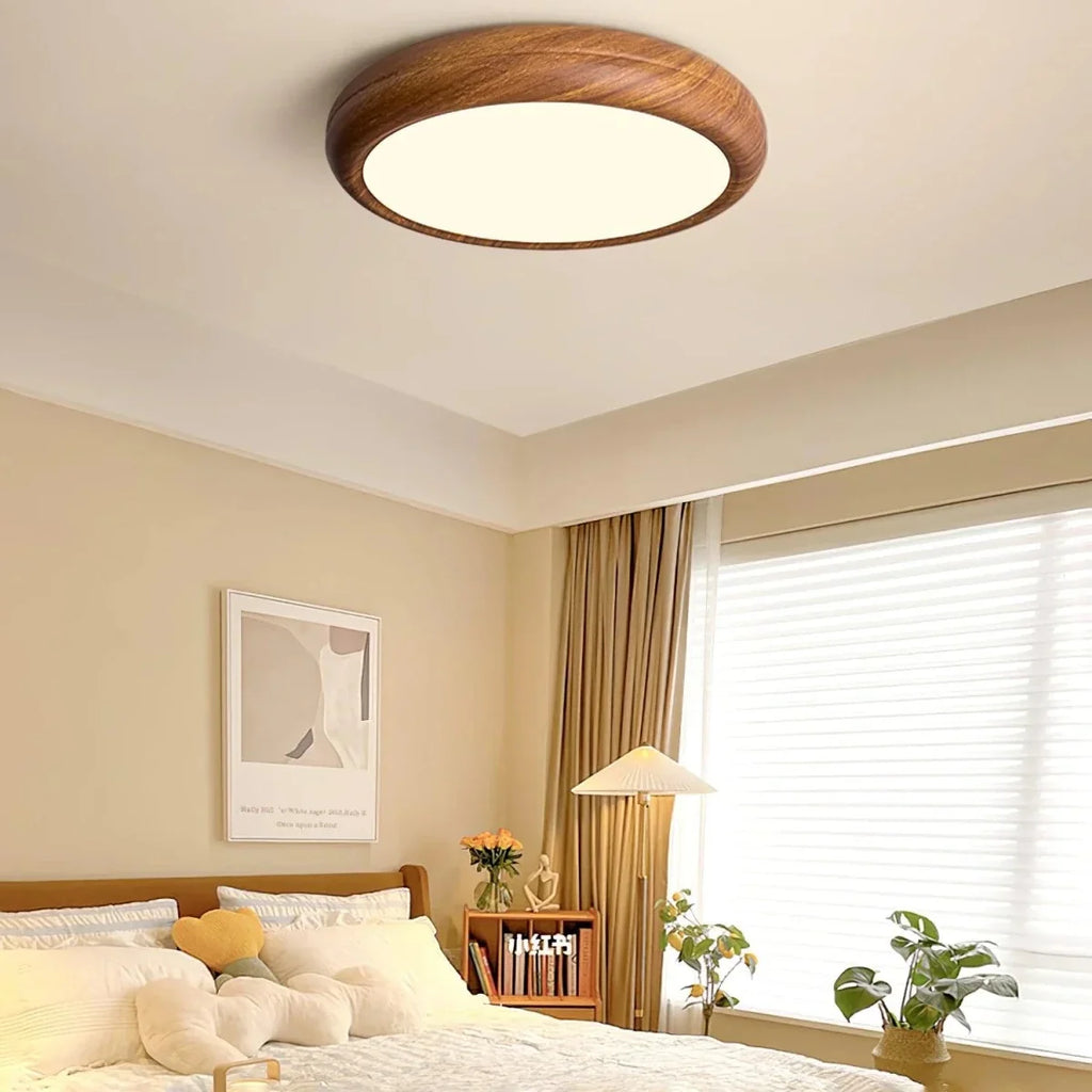 Walnut Wood-Effect Round Flush Mount — Creative Modern Ceiling Light | AUBIER™