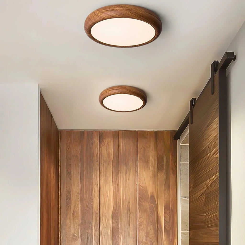 Walnut Wood-Effect Round Flush Mount — Creative Modern Ceiling Light | AUBIER™